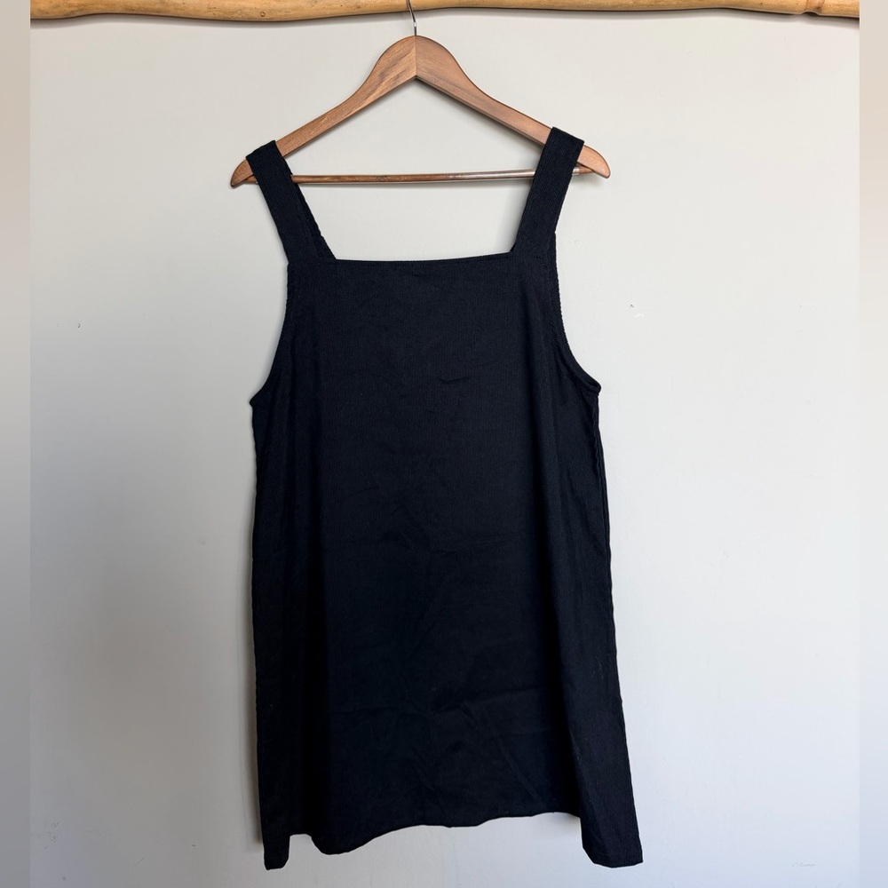 Black Button Front Mini Dress Sleeveless Shift Textured Size L - Picture 3 of 7